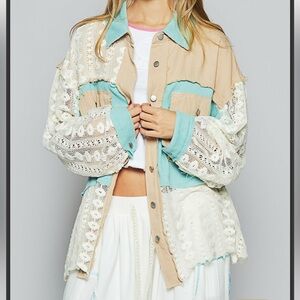 #118 POL Beige and Aqua Utility Jacket